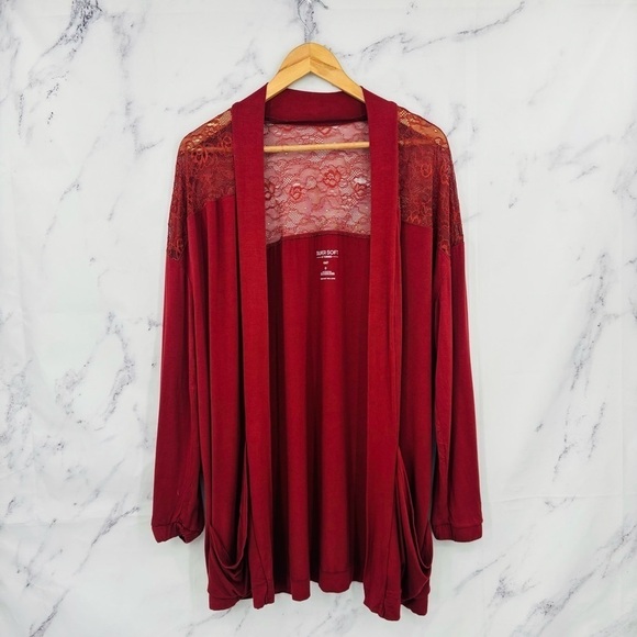 Torrid Super Soft Cardigan Lace Yoke Open Front - Brown - Picture 3 of 7